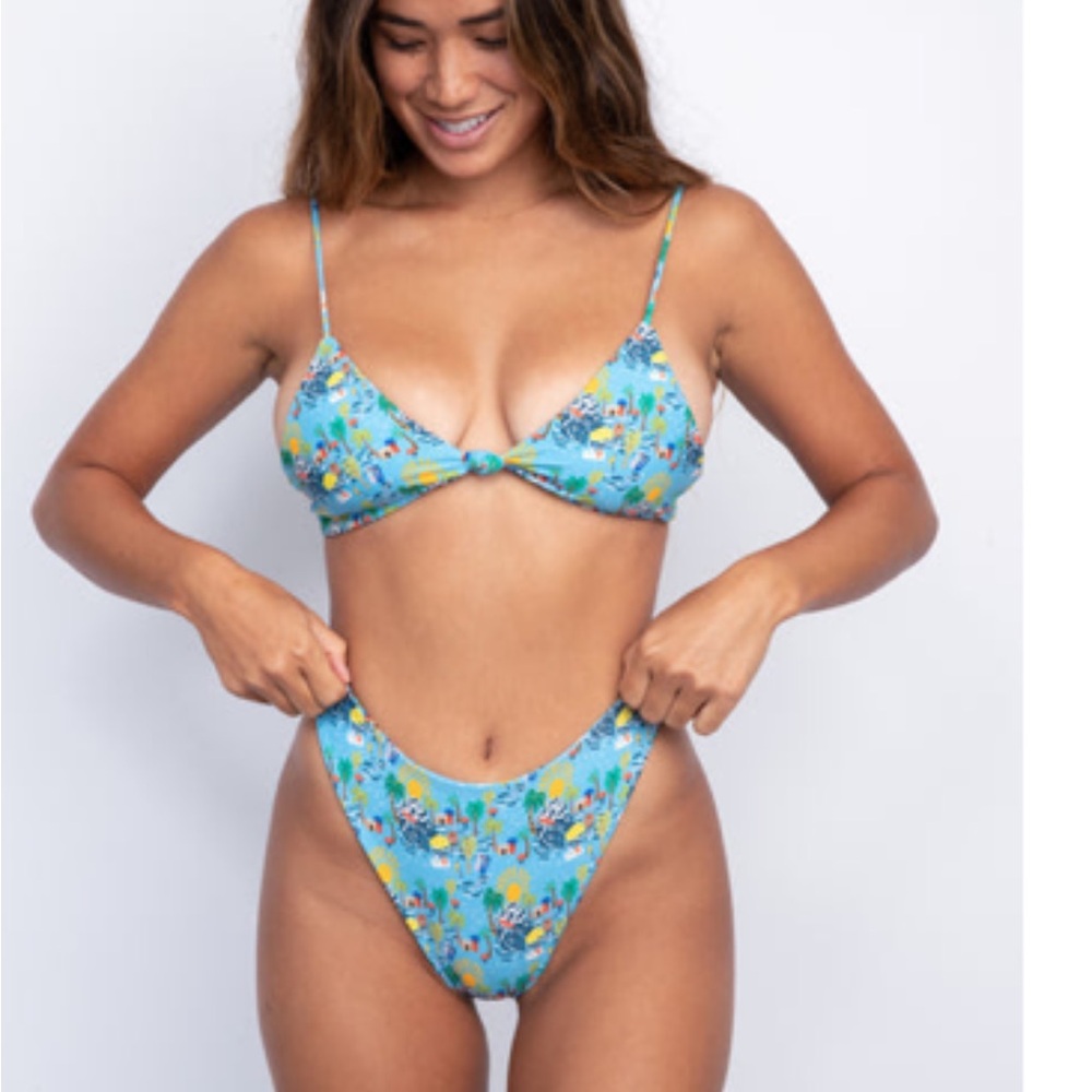 Skatie Blue Tropical Print Bikini Top